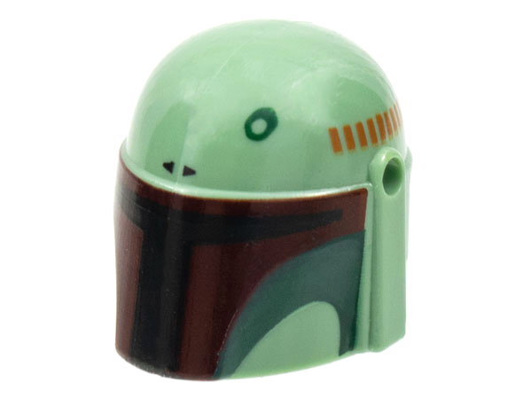 Minifigure, Headgear Helmet with Holes, SW Mandalorian with Black and Dark Red Visor, Dark Green Cheek Indents and Circle Pattern
