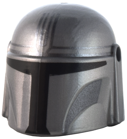 Minifigure, Headgear Helmet with Holes, SW Mandalorian with Silver Lines and Cheek Indents and Black Visor Pattern