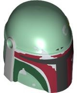 Minifigure, Headgear Helmet with Holes, SW Mandalorian with Dark Green Cheek Indents, Silver Sides and Battle Damage - Type 2, Full Dark Red Visor Outline Right Pattern