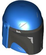 Minifigure, Headgear Helmet with Holes, SW Mandalorian with Dark Silver Front and Cheek Indents, Black Visor and Silver Battle Damage Pattern
