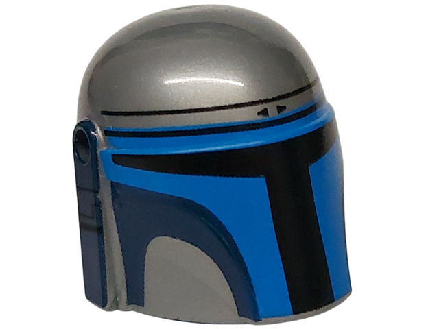 Minifigure, Headgear Helmet with Holes, SW Mandalorian with Blue and Dark Blue Visor and Black Detail Lines on Right Side Pattern