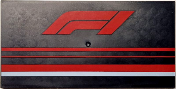 Tile 8 x 16 with Bottom Tubes, Textured Surface with Formula 1 Logo Stylized 'F1', Red and White Stripes Pattern