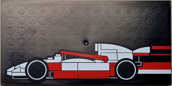 Tile 8 x 16 with Bottom Tubes, Textured Surface with Red and White LEGO Formula 1 Race Car Profile Pattern Model Left Side