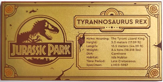 Tile 8 x 16 with Bottom Tubes, Textured Surface with Gold Jurassic Park Tyrannosaurus rex Pattern