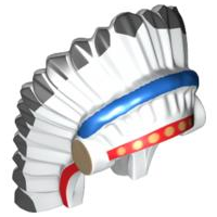 Minifigure, Headgear Headdress Indian with Colored Feathers, Gold Dots on Red and Black Hair on Back Pattern
