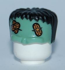 Minifigure, Headgear Head Top, Frankenstein Monster with Black Hair and Bandages Pattern