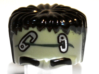 Minifigure, Headgear Head Top, Frankenstein Monster with Black Hair and Safety Pins Pattern