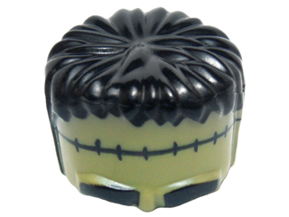 Minifigure, Headgear Head Top, Frankenstein Monster with Black Hair and Small Stitches Pattern