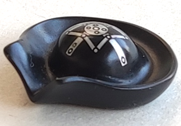 Minifigure, Headgear Hat, Pirate Circular with Fold in Brim and Silver Pattern