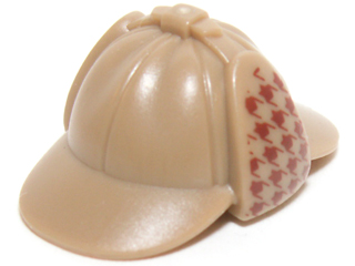 Minifigure, Headgear Hat, Deerstalker with Dark Red Houndstooth Check on Ear Flaps Pattern