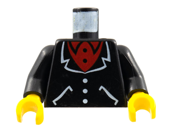 Torso Suit with White Lapels, Pockets, Buttons, Red Undershirt Pattern / Black Arms / Yellow Hands
