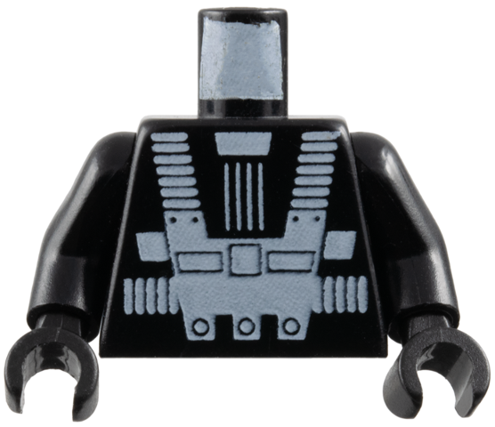 Torso Space White Harness and Chest Panel with Rivets Pattern (Blacktron I) / Black Arms / Black Hands