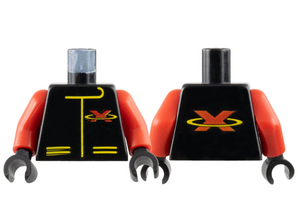 Torso Racing Suit with Red Letter X Extreme Team Logo and Yellow Lines Pattern / Red Arms / Black Hands