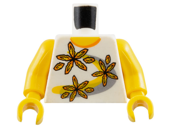 Torso Shirt with Orange Collar and 3 Flowers over Yellow and Silver Curved Stripes Pattern / Yellow Arms / Yellow Hands