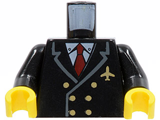 Torso Airplane Pilot, Suit Double Breasted, Red Tie, Gold Buttons and Logo Pin Pattern / Black Arms / Yellow Hands