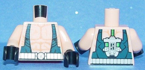 Torso Batman Muscles Outline with Dark Blue Suspenders and Silver Belt Pattern / Light Nougat Arms / Black Hands