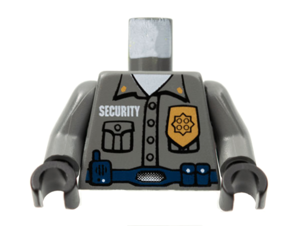 Torso Security Guard, Gold Badge, Dark Blue Belt with Radio Pattern / Dark Bluish Gray Arms / Black Hands