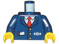 Torso Train with Logo, Three Gold Buttons, Red Tie, Pencil & Paper in Pocket Pattern / Dark Blue Arms / Yellow Hands