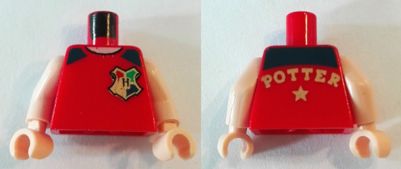 Torso Shirt with Black Shoulders, Hogwarts Emblem, and Gold 'POTTER' and Star on Back, Light Nougat Neck Pattern / Light Nougat Arms / Light Nougat Hands