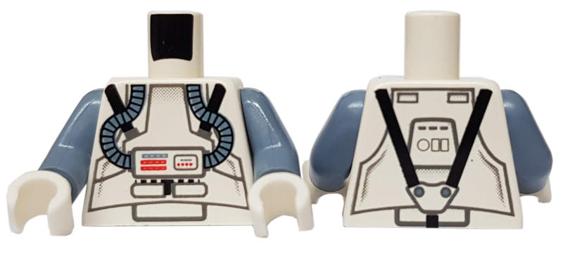 Torso SW Clone Pilot with Sand Blue Hoses, Black Straps Pattern / Sand Blue Arms / White Hands