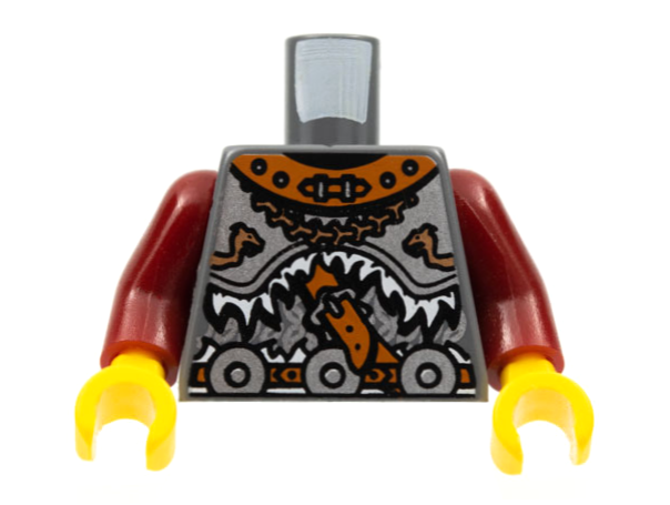 Torso Viking Armor with Leather Collar and 3 Waist Disks Pattern / Dark Red Arms / Yellow Hands