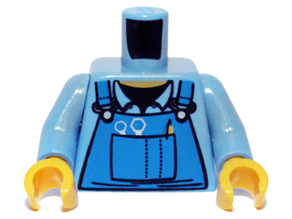 Torso Mechanic Overalls with Silver Wrenches and Fasteners, Yellow Pen, and Black Undershirt Pattern / Medium Blue Arms / Yellow Hands