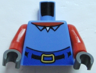 Torso SpongeBob with High Waist Blue Pants, Black Belt with Gold Buckle, Red Neck, Shirt Collar Pattern / Red Arms / Dark Bluish Gray Hands