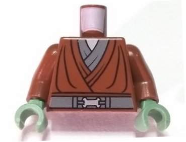 Torso SW Jedi Robe, Silver Snaffle Bit Buckle Pattern (Kit Fisto) / Reddish Brown Arms / Sand Green Hands