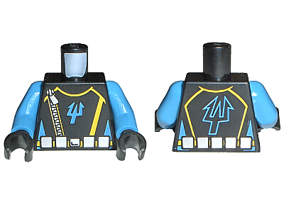 Torso Aquazone Aquaraiders II Trident, Silver Belt and Zipper Pattern / Medium Blue Arms / Black Hands