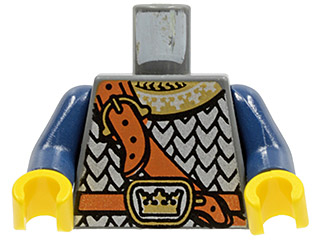 Torso Silver Scale Mail Armor with Ornate Gold Collar, Dark Orange Shoulder Strap and Belt, Buckle with Crown Pattern / Dark Blue Arms / Yellow Hands