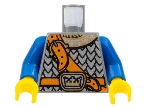 Torso Silver Scale Mail Armor with Ornate Gold Collar, Dark Orange Shoulder Strap and Belt, Buckle with Crown Pattern / Blue Arms / Yellow Hands
