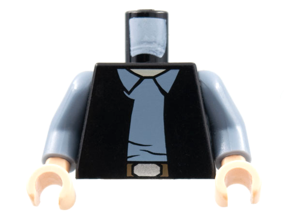 Torso SW Vest Open over Sand Blue Shirt with Collar, Dark Brown Belt with Silver Buckle, Light Nougat Neck Pattern / Sand Blue Arms / Light Nougat Hands