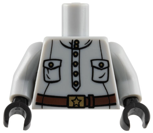 Torso Shirt with Popover Placket, Pockets, and Gold Buttons, Dark Brown Belt with Buckle with Star Pattern / Light Bluish Gray Arms / Black Hands