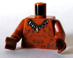 Torso Bare Chest with Muscles Outline, Tattoos, Animal Tooth / Claw Necklace Pattern / Dark Orange Arms / Reddish Brown Hands