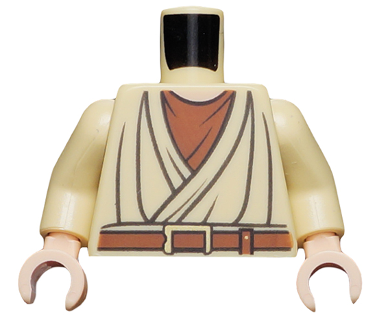 Torso SW Layered Shirt Old Obi-Wan Light Nougat Neck, Brown Belt Pattern / Tan Arms / Light Nougat Hands