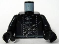 Torso Speed Racer Jacket with Dark Bluish Gray Buckles and Silver Chains Pattern / Black Arms / Black Hands