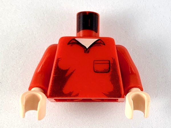 Torso Shirt with Open Collar, Pocket and Dark Red Shadows, Light Nougat Neck Pattern / Red Arms / Light Nougat Hands