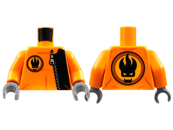 Torso Agents Villain with Zipper & Villain Logo on Back Pattern / Orange Arms / Dark Bluish Gray Hands