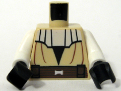Torso SW Jedi Robe, Dark Brown Belt, White Collar Pattern / White Arms / Black Hands