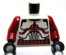 Torso SW Armor Clone Trooper with Dark Red Markings and Belt, with Solid Light Bluish Gray Semicircle above Belt Pattern / Dark Red Arms / Black Hands