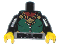 Torso Castle Fantasy Era Dark Green Front Panel and Gold Spider Necklace Pattern / Black Arms / Yellow Hands
