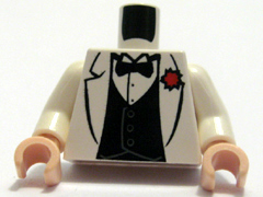 Torso Indiana Jones Jacket Formal with Bow Tie and Red Flower Pattern / White Arms / Light Nougat Hands