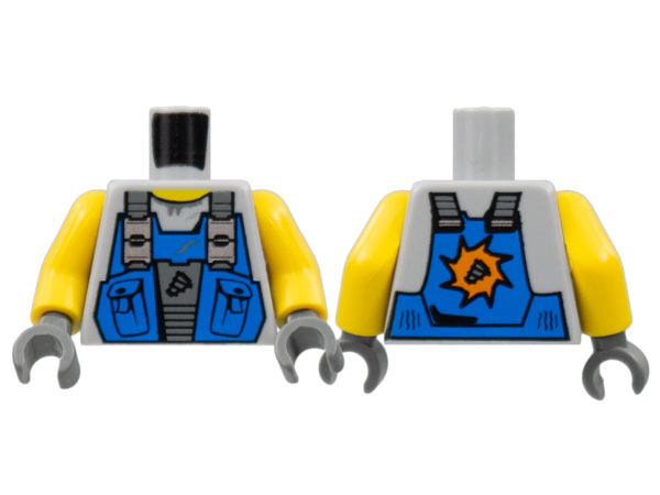 Torso Power Miners Blue Vest with Pockets and Drill Tip over Sweaty Shirt Pattern / Yellow Arms / Dark Bluish Gray Hands