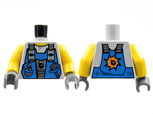 Torso Power Miners Blue Vest with Tools and Bomb over Sweaty Shirt Pattern / Yellow Arms / Dark Bluish Gray Hands