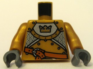 Torso Castle Fantasy Era Gold Knight Armor with Crown, Dark Orange Belt with Silver Buckle Pattern / Pearl Gold Arms / Dark Bluish Gray Hands