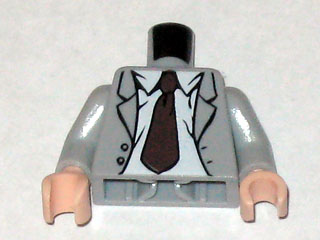 Torso Indiana Jones Open Suit Jacket with Rumpled Shirt and Dark Brown Tie Pattern / Light Bluish Gray Arms / Light Nougat Hands