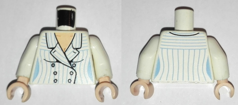 Torso Indiana Jones Suit Jacket Female with Blue Pinstripes Pattern / White Arms / Light Nougat Hands