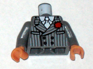 Torso Indiana Jones Pinstripe Suit Jacket, Tie, Red Flower in Lapel Pattern / Dark Bluish Gray Arms / Nougat Hands