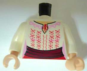 Torso Indiana Jones Female Blouse with Red and Bright Pink Embroidery Pattern / White Arms / Light Nougat Hands