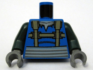 Torso Dark Tan Straps over Torn Shirt, Light Bluish Gray Belt and Ponytail on Back Pattern (SW Turk Falso) / Dark Green Arms / Dark Bluish Gray Hands